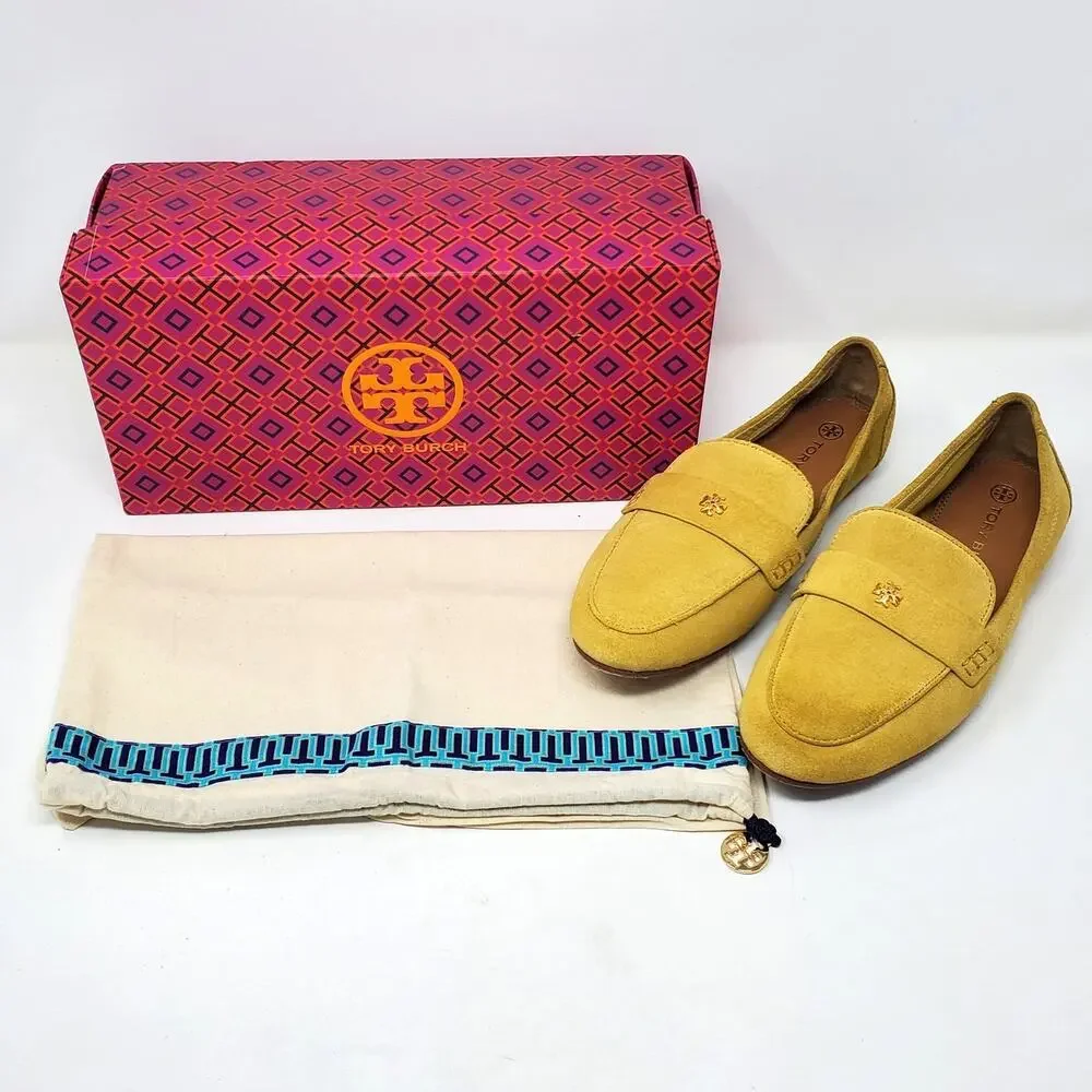 Tory Burch Ballet Loafers Flats Split Suede Leather Yellow Cornbread Size 7.5